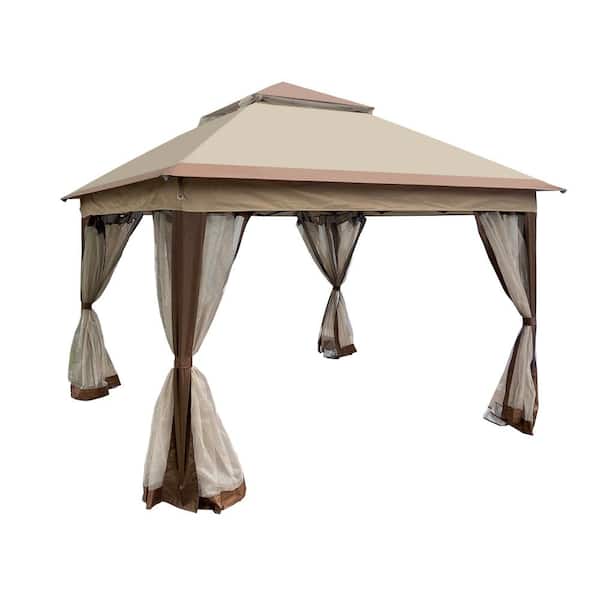 Unbranded 11 ft. x 11 ft. Coffee Pop Up Gazebo Canopy With Removable Zipper Netting, 2-Tier Soft Top Event Tent For Camping Area