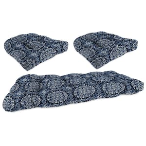 Tufted Outdoor Wicker Cushion Set for Bench and 2-Chair Seats in Dresden Midnight