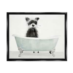 Raccoon Funny Animal Bathroom Drawing by Stellar Design Studio Floater Frame Animal Wall Art Print 21 in. x 17 in.