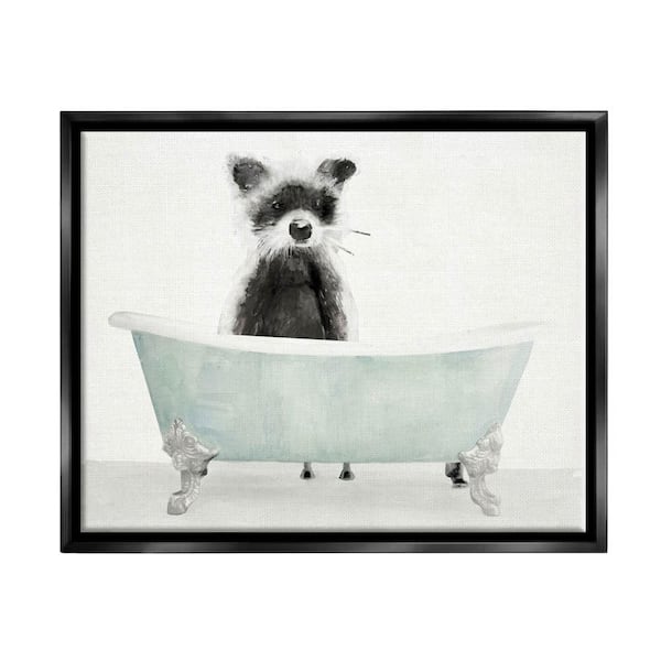 The Stupell Home Decor Collection Raccoon Funny Animal Bathroom Drawing by Stellar Design Studio Floater Frame Animal Wall Art Print 21 in. x 17 in.