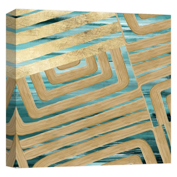 PTM Images ''teal and gold watercolor trace III'' 15 in. x 15 in.