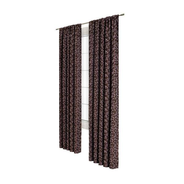 null Sheer Delano Scroll Chocolate/Pink Rod Pocket Curtain