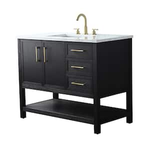 Oliver 42 in. W Bath Vanity in Black Oak with Engineered Stone Top in Arabescato with White Sink