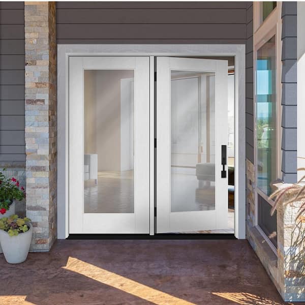 Regency 72 in. x 80 in. Full Lite Clear Glass Primed LH CenterHinged Unfinished Fiberglass Retro Patio Door w/4"Jamb