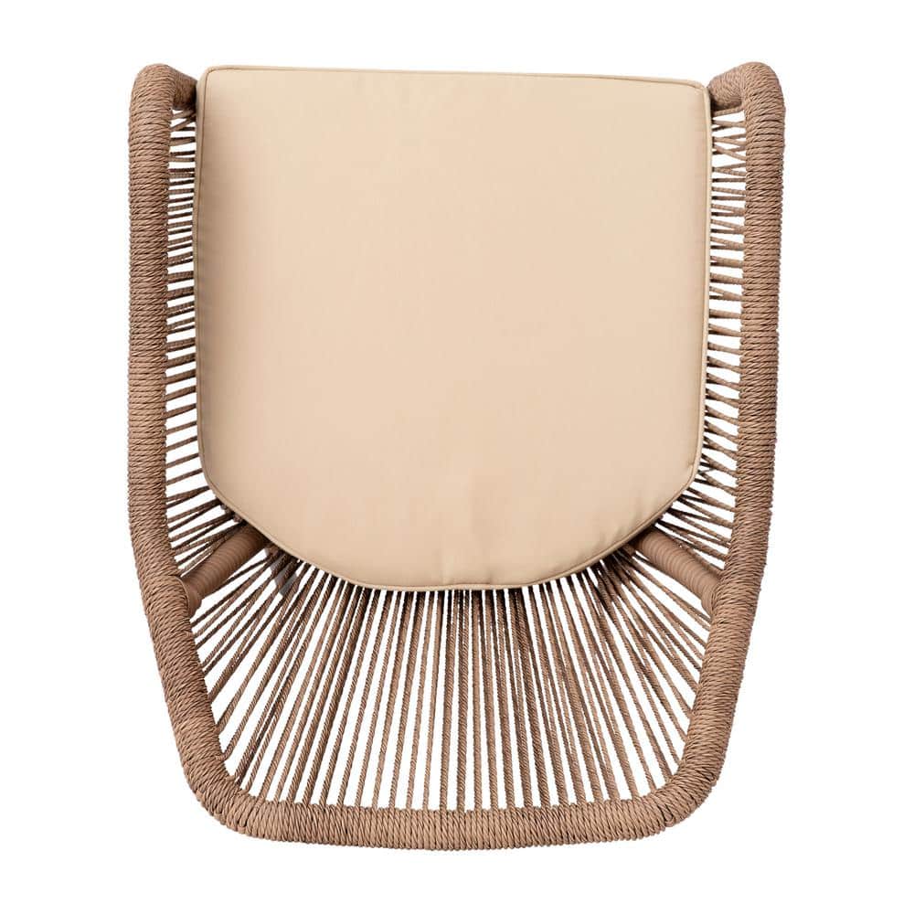 Natural Woven Metal Outdoor Dining Chairs with Cushions