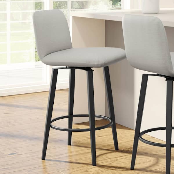 Amisco Betty 26 in. Light Grey Polyester/Black Metal Swivel Counter Stool