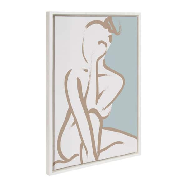 Kate and Laurel Sylvie Simple Romantic Line Art Drawing 1 Tan and Teal by The Creative Bunch Studio Framed Art Print 23 in. x 33 in.
