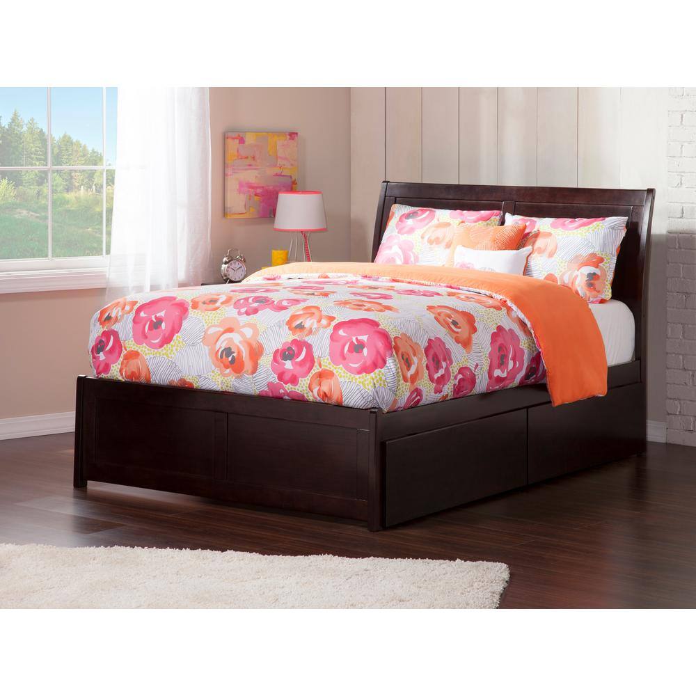 Espresso Full Platform Bed with Storage Drawers and Sleigh Headboard