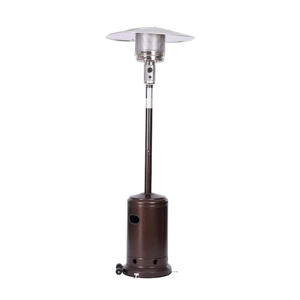 TIRAMISUBEST 46,000 BTU Residential Stainless Steel Brown Propane Patio Heater with Auto Shut Off, Wheels and Base Reservoir
