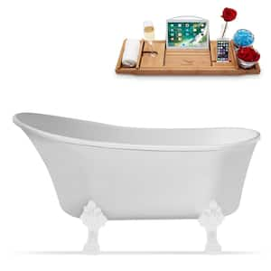 63 in. x 28.3 in. Acrylic Clawfoot Soaking Bathtub in Glossy White with Glossy White Clawfeet and Matte Pink Drain