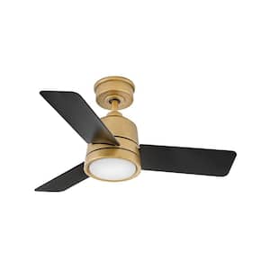 Chet 36.0 in. Indoor/Outdoor Integrated LED Heritage Brass Ceiling Fan with Remote Control