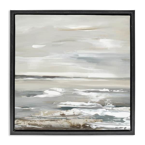 Stupell Industries White Waves Impression by Lera Black Floater Frame Nature Graphic Art Print 18 in. x 18 in.