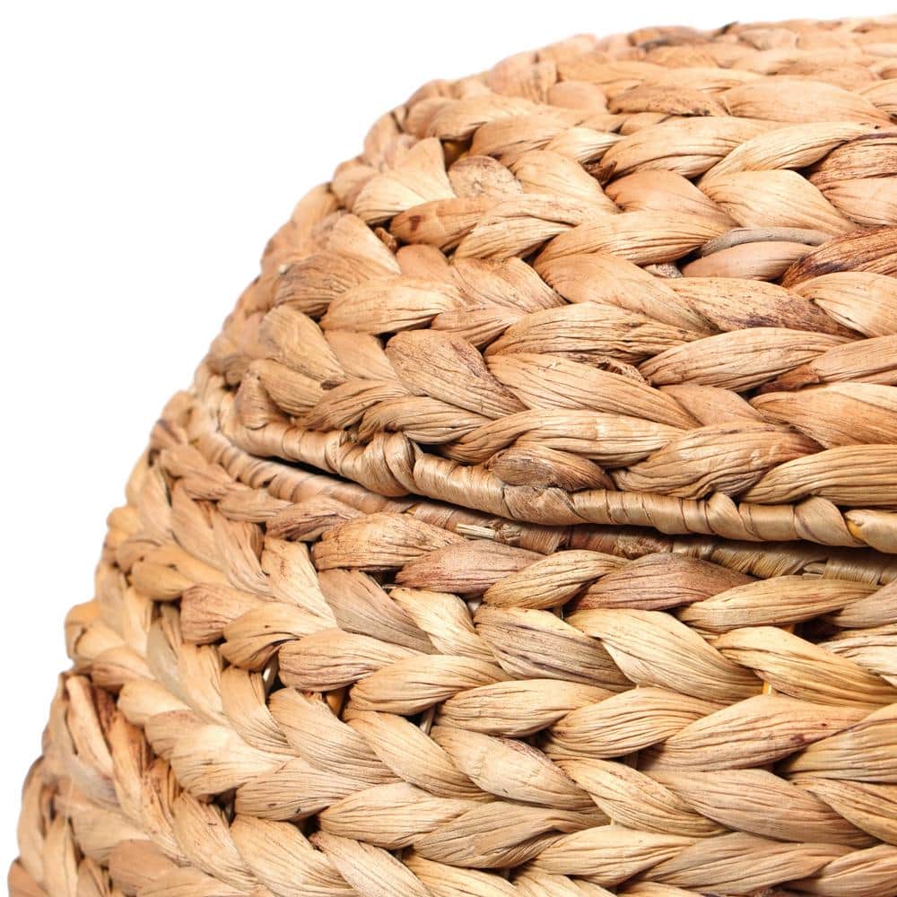 Natural Water Hyacinth 19.5" Round Wicker Storage Ottoman with Lid