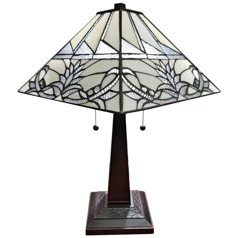 Tiffany Style 22" White Stained Glass Table Lamp
