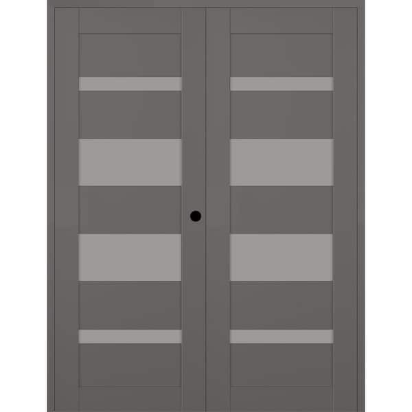 Belldinni Mirella 72 in. x 96 in. Left Active 5-Lite Frosted Glass Gray Matte Composite Double Prehung Interior Door