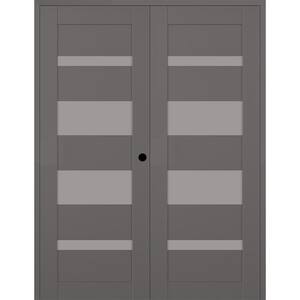 Mirella 72 in. x 84 in. Left Active 5-Lite Frosted Glass Gray Matte Composite Double Prehung Interior Door