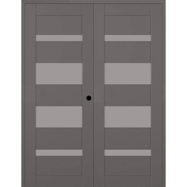 Belldinni Mirella 56 in. x 80 in. Left Active 4-Lite Frosted Glass Gray Matte Composite Double Prehung Interior Door