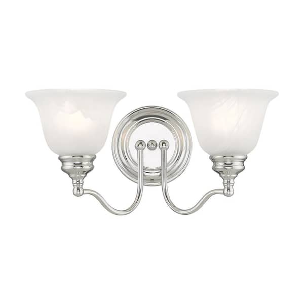 Livex Lighting Woodside 15.25 in. 2-Light Polished Chrome Vanity Light with Alabaster Glass