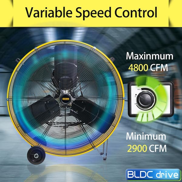 30 in. Heavy Duty Industrial DC Drum Fan in Yellow, Variable Speed Commercial or Industrial Fan