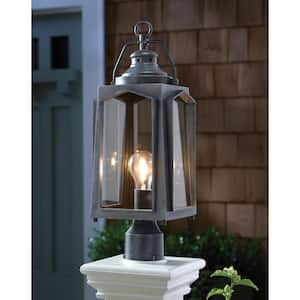 1-Light Charred Iron Outdoor Post Mount Lantern