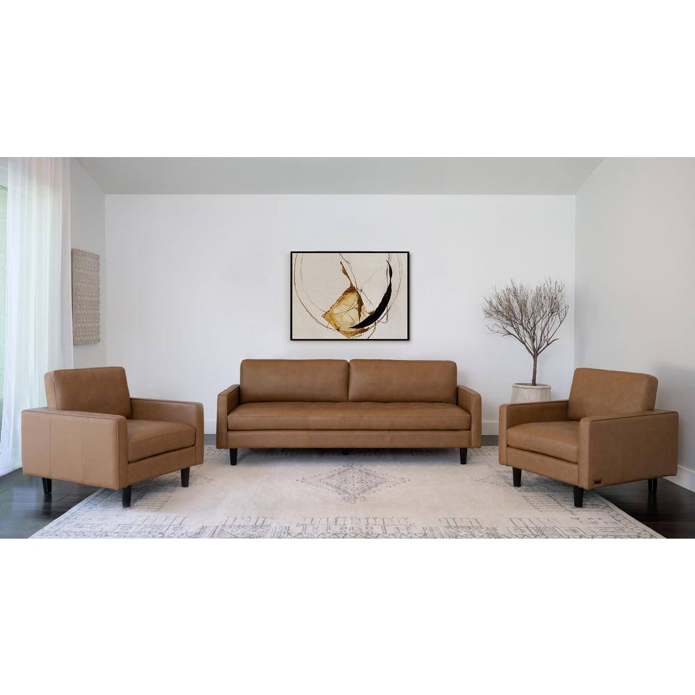DEVON & CLAIRE Rory 3Piece Camel TopGrain Leather Living Room Set SHF