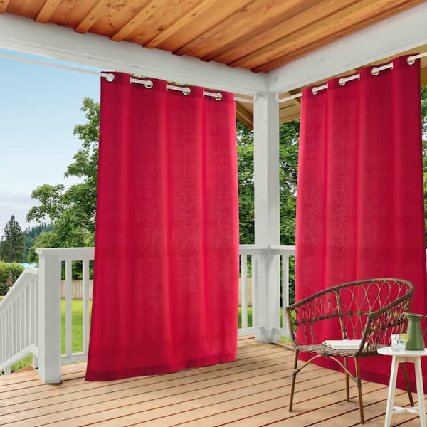 EXCLUSIVE HOME Cabana Radiant Red Solid Light Filtering Grommet Top Indoor/Outdoor Curtain, 54 in. W x 108 in. L (Set of 2)