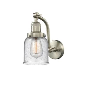 Bell 5 in. 1-Light Brushed Satin Nickel Wall Sconce with Seedy Glass Shade