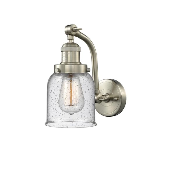 Innovations Bell 5 in. 1-Light Brushed Satin Nickel Wall Sconce with Seedy Glass Shade