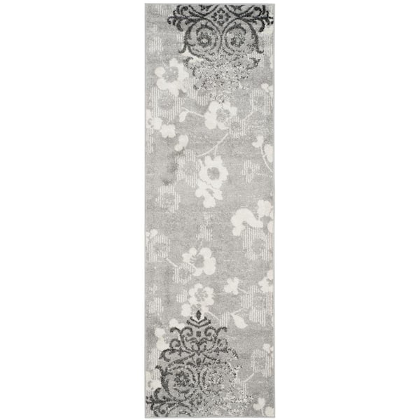 Adirondack Silver/Ivory 3 ft. x 12 ft. Floral Runner Rug