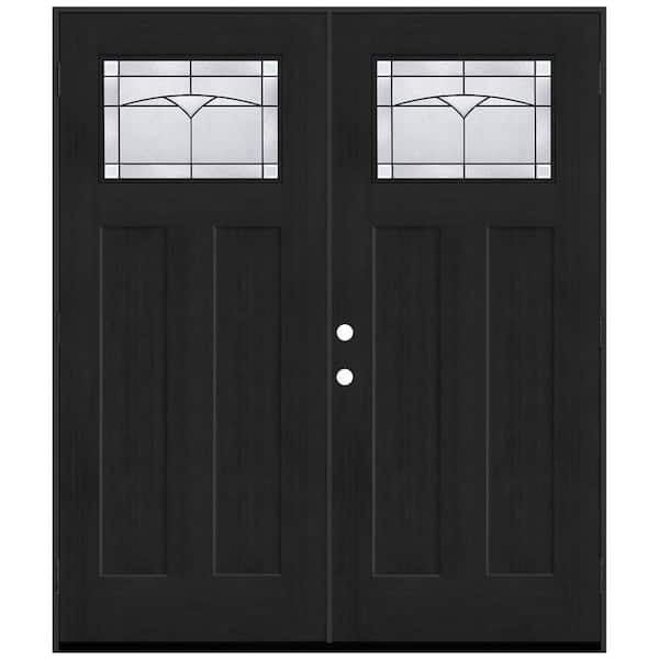 Regency 72 in. x 80 in. 1/4 TopL Horizon Glass LHOS Onyx Fir Fiberglass Double Prehung Front Door with 4-9/16 Jamb