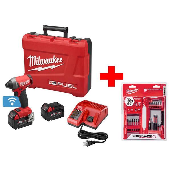 Milwaukee M18 FUEL ONE-KEY 18-Volt Lithium-Ion Brushless Cordless 1/4 in. Hex Impact Driver Kit With Shockwave Bit Set (18-Piece)