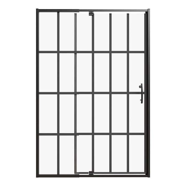 44-48 in. W x 71 in. H Pivot Swing Framed Shower Door in Black Silkscreen with Clear SGCC Tempered Glass