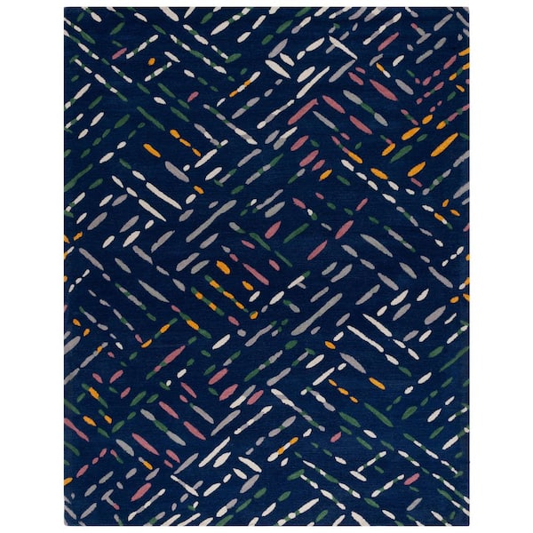 Metro 8 ft. x 10 ft. Navy/Pink Geometric Maze Area Rug