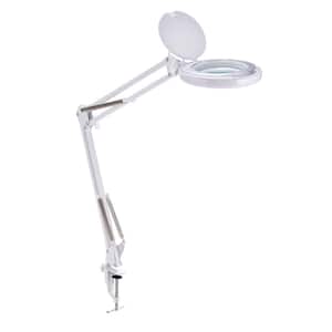 45 in. Magnifying White Desk Lamp with Clamp Mount, Energy-Efficient LEDs, Dimmable, 4.5-Watt, 480-Lumen