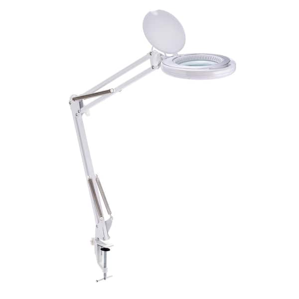 Bostitch Magnifying White Desk Lamp with Clamp Mount, Energy-Efficient LEDs, Dimmable, 4.5-Watt, 480-Lumen VLED600 - The Home Depot