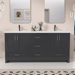 72 in. W x 22 in. D x 36 in. H Bathroom Vanity Double Sink Bath Vanity Cabinet in Dark Gray with White Solid Resin Top