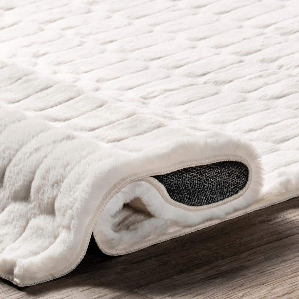 White Faux Fur Machine Washable Shag Area Rug