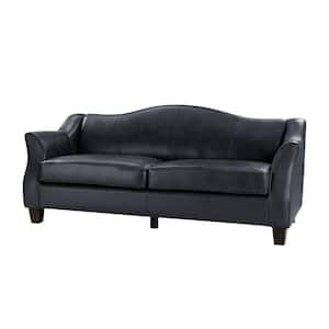 Miguel Navy Traditional Genuine Leather 81.5 in. W Sofa with Flared Arms and Solid Tapered Wood Legs