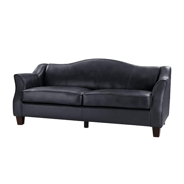 JAYDEN CREATION Miguel Navy Traditional Genuine Leather 81.5 in. W Sofa with Flared Arms and Solid Tapered Wood Legs