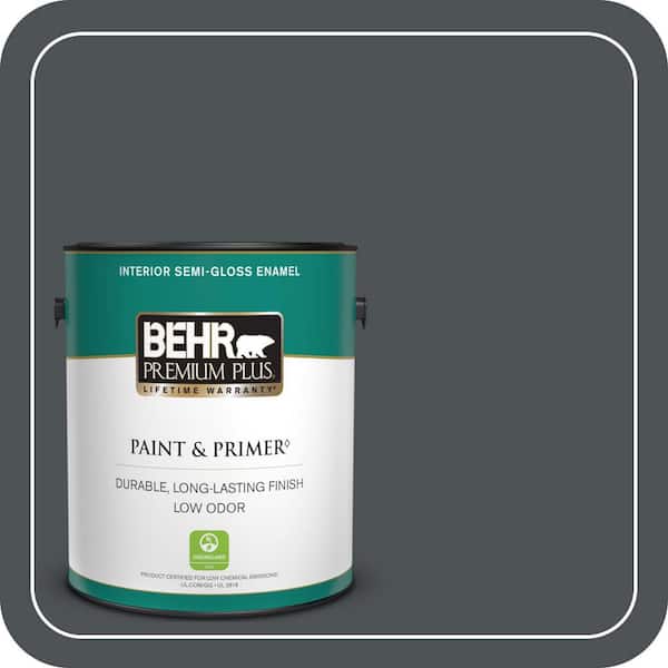 BEHR PREMIUM PLUS 1 gal. Home Decorators Collection #HDC-WR15-4 Lump of Coal Semi-Gloss Enamel Low Odor Interior Paint & Primer