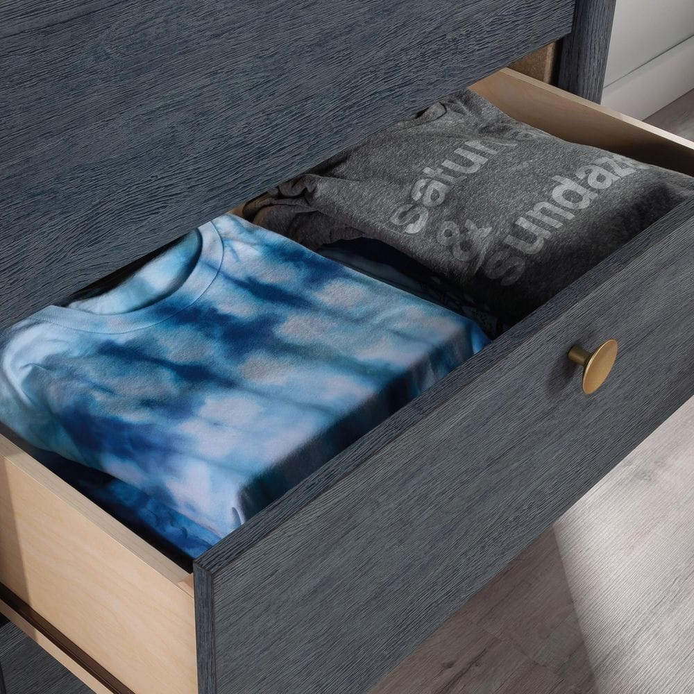 Denim Oak Vertical 4-Drawer Chest with Open Shelf