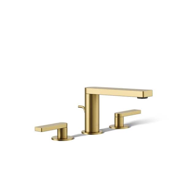 Composed 8 in. Widespread 2 Handle Bathroom Sink Faucet with Handles and Pop-Up Drain in Vibrant Brushed Moderne Brass
