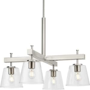 Saffert 29.38 in. 4-Light Brushed Nickel with Clear Glass Shades New Traditional Chandelier for Dining Room