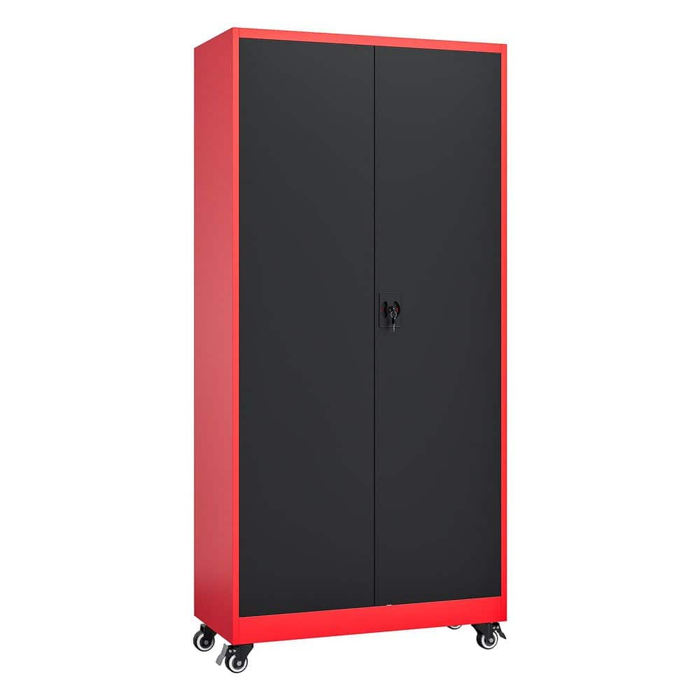 31.5 in. W x 74.6 in. H x 15.8 in. D Steel Metal 4 Adjustable Shelves Garage Freestanding Cabinet in Red Black price history on PriceWatchPro