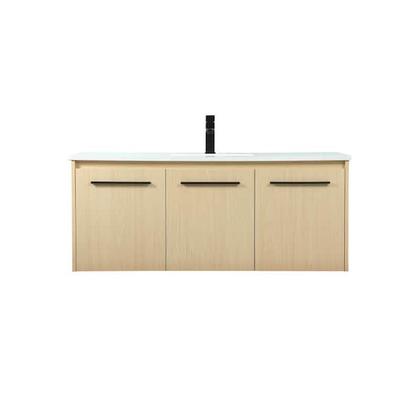 Unbranded Simply Living 48 in. W x 18 in. D x 19.7 in. H Bath Vanity in Maple with Ivory White Engineered Marble Top