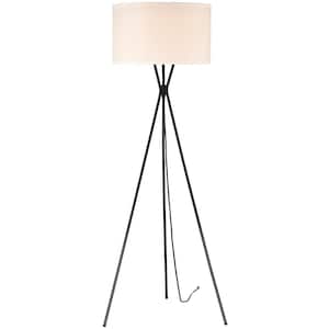 64.25 in. Matte Black Indoor Floor Lamp with White Fabric Shade