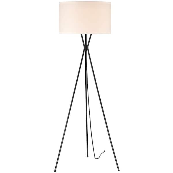Pia Ricco 64.25 in. Matte Black Indoor Floor Lamp with White Fabric Shade