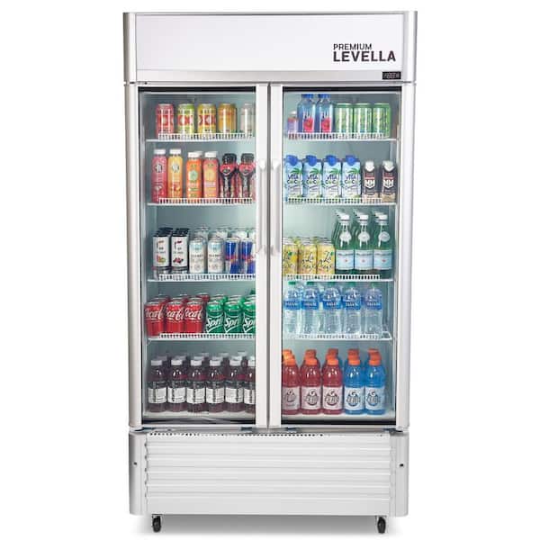 Premium LEVELLA 16.0 cu. ft. Commercial Upright Display Refrigerator 2-Glass Door Beverage Cooler in Silver