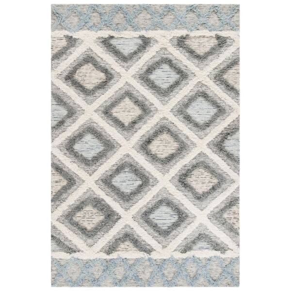 Kenya Ivory/Grey Doormat 3 ft. x 5 ft. High-Low Flokati Trellis Area Rug