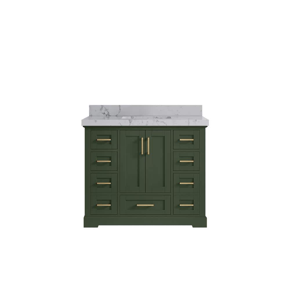 Willow Collections Boston 42 in. W x 22 in. D x 36 in. H Single Sink Bath Vanity in Pewter Green with 2 in. Venatino Quartz Top, Fine Grain